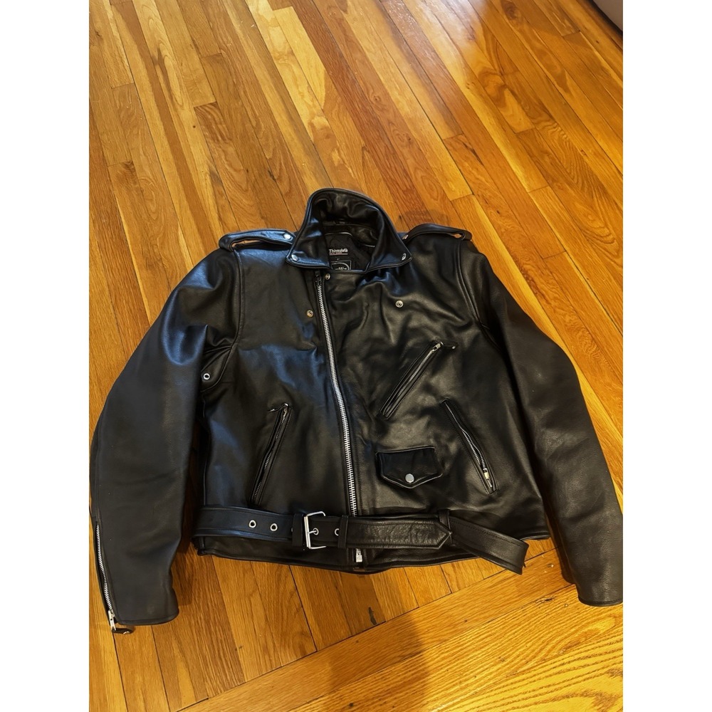 Vintage Women's Tannery West Black Leather Belted Moto Jacket Thinsulate XL 90s‎